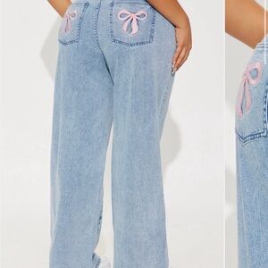 Fashion Nova Light Blue Jeans with Pink Bow Details